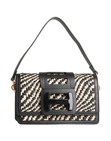 HOGAN Handbag Black Natural raffia, Leather