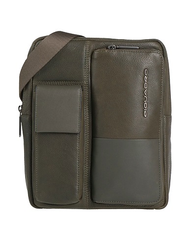PIQUADRO Across-body bag Military green Cow leather, EVA (Ethylene - Vinyl - Acetate), Nylon, Polyester, Metal
