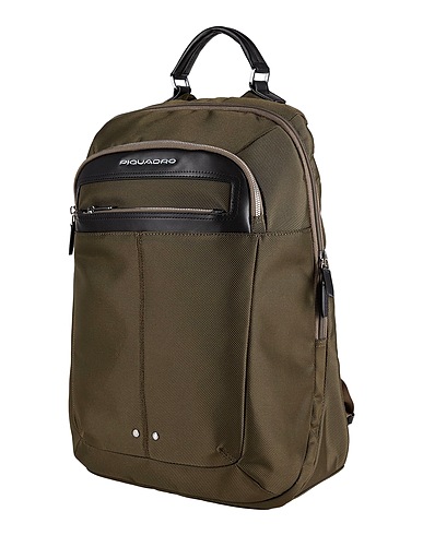 PIQUADRO Rucksacks Military green Cow leather, EVA (Ethylene - Vinyl - Acetate), Nylon, Polyester, Metal