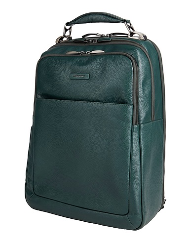 PIQUADRO Rucksacks Dark green Leather, Textile fibres
