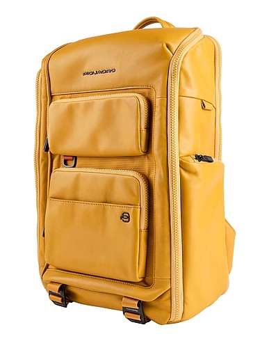PIQUADRO Backpacks Mustard Cow leather, EVA (Ethylene - Vinyl - Acetate), Nylon, Polyester, Metal