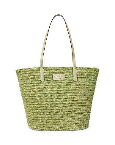 LAUREN RALPH LAUREN Handbag MÉLANGE WOVEN STRAW LARGE BRIE TOTE BAG
 Light green 100% Straw, Cow leather