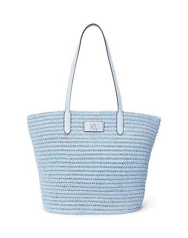LAUREN RALPH LAUREN Handbag MÉLANGE WOVEN STRAW LARGE BRIE TOTE BAG
 Light blue 100% Straw, Cow leather