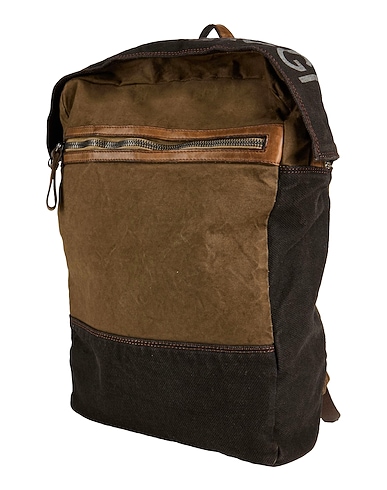 CAMPOMAGGI Rucksacks Military green 100% Cotton, Cow leather