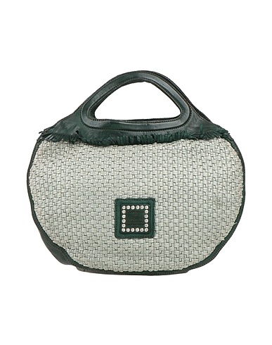 CAMPOMAGGI Handbag Sage green Calf hair, Synthetic raffia