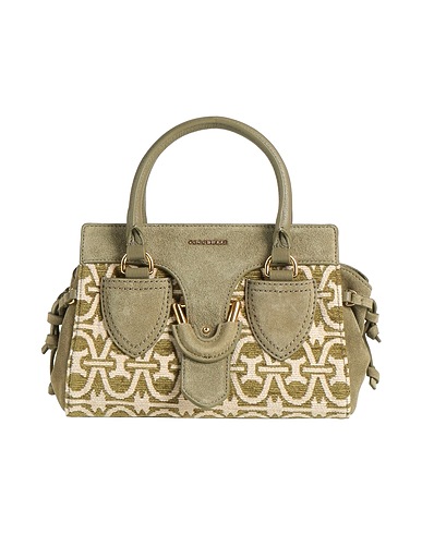 COCCINELLE Handbag Military green Leather, Textile fibres