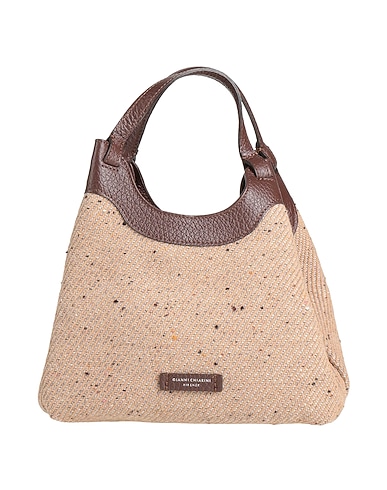 GIANNI CHIARINI Handbag Dark brown Leather, Textile fibres