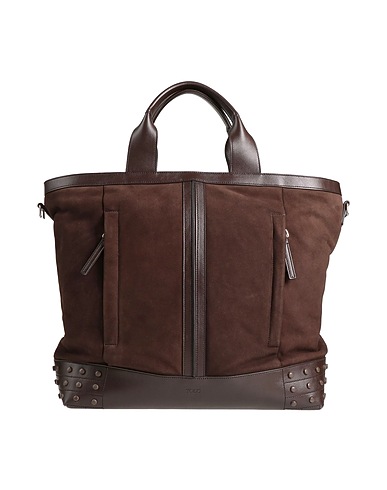TOD'S Handbag Dark brown Leather, Textile fibres