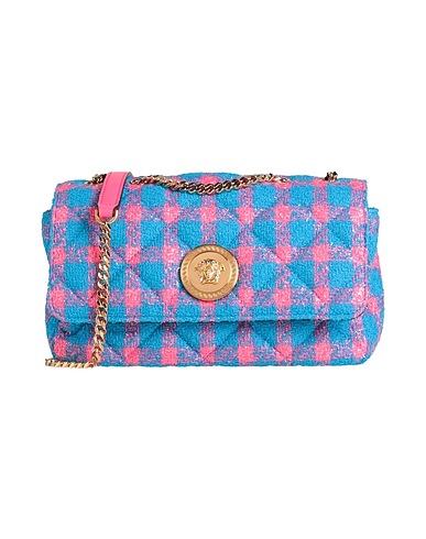 VERSACE Cross-body bags Azure 49% Calfskin, 35% Virgin Wool, 16% Polyamide