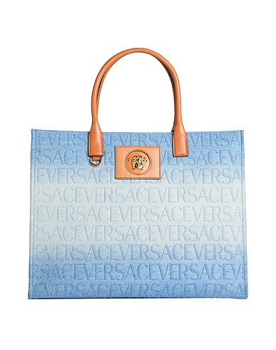VERSACE Handbag Blue 100% Cotton, Calfskin
