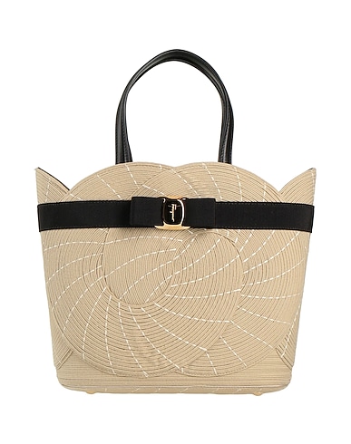 FERRAGAMO Handbag Beige Textile fibres, Calfskin