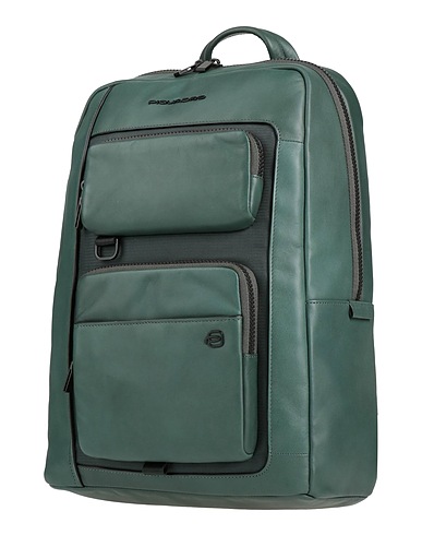 PIQUADRO Backpacks Dark green Cow leather, EVA (Ethylene - Vinyl - Acetate), Nylon, Polyester, Metal