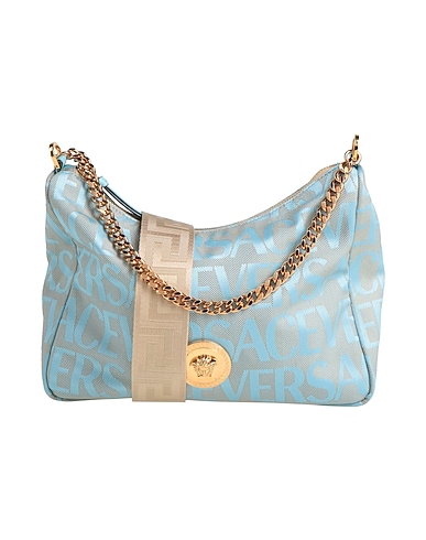 VERSACE Across-body bag Sky blue 60% Polyester, 40% Cotton, Calfskin