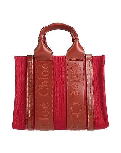 CHLOÉ Borsa a mano Mattone 100% Lino, Pelle di vitello