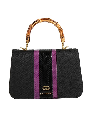 LA CARRIE Handbag Black Leather, Textile fibres