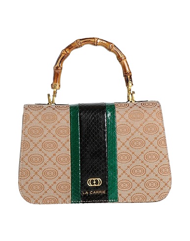 LA CARRIE Handbag Beige Leather, Textile fibres