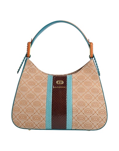 LA CARRIE Handbag Beige Leather, Textile fibers