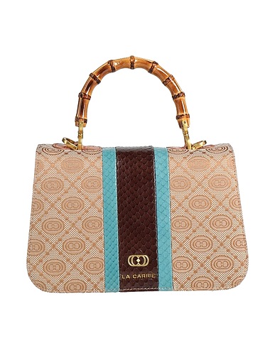 LA CARRIE Bolso de mano Beige Cuero, Fibras textiles, Madera