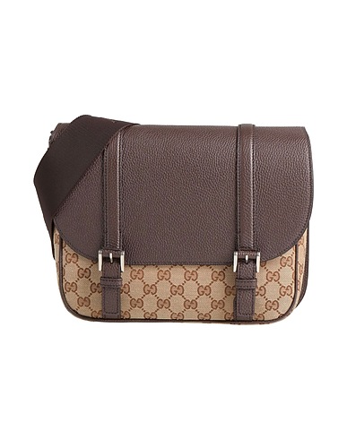GUCCI Across-body bag Dark brown Calfskin, Textile fibres