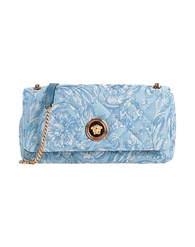 VERSACE Cross-body bags Light blue 57% Polyamide, 37% Cotton, 6% Polyester, Calfskin