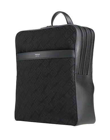 FERRAGAMO Backpacks Black Leather, Textile fibers