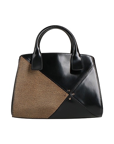 BORBONESE Handbag Black 100% Leather, PVC - Polyvinyl chloride, Polyester, Other Fibres