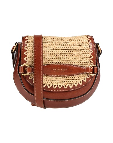 THE BRIDGE Across-body bag Brown Leather, Natural raffia