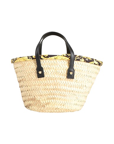 VERSACE Handbag Beige 100% Straw, Calfskin