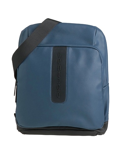 PIQUADRO Across-body bag Navy blue Recycled nylon, Cow leather, Polyester, Metal, EVA (Ethylene - Vinyl - Acetate)