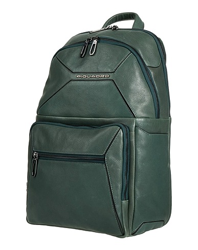 PIQUADRO Backpacks Dark green Cow leather, EVA (Ethylene - Vinyl - Acetate), Nylon, Polyethylene, Metal