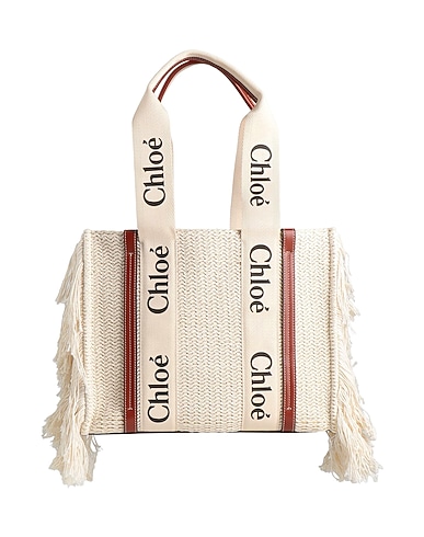 CHLOÉ Schultertasche Off white 91% Baumwolle, 9% Polyester, Kalbsleder