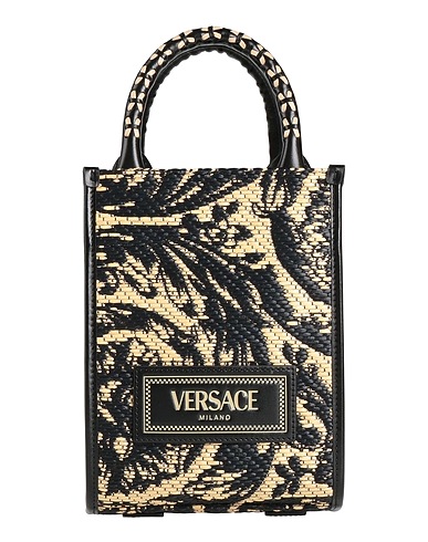 VERSACE Handbag Black 66% Viscose, 20% Polyester, 14% Cotton, Calf hair