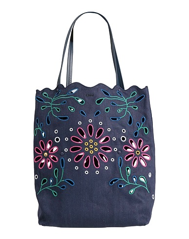 CHLOÉ Handbag Midnight blue 100% Linen, Calfskin