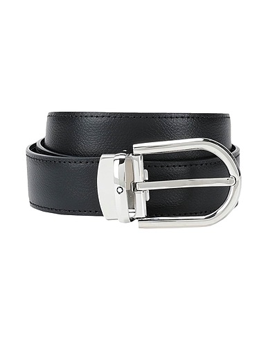 MONTBLANC Cintura in pelle HORSESHOE SHINY PALLADIUM FINISH PIN BUCKLE BELT
 Nero Pelle di bovino