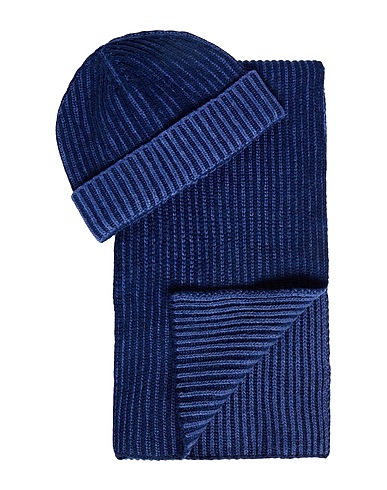 8 by YOOX Accessories sets RECYCLED EXTRAFINE WOOL RIBBED KNIT HAT & SCARF SET
 Blue 100% Recycled wool