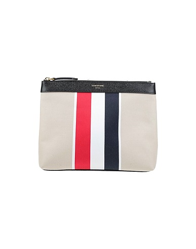 THOM BROWNE Pouch Beige Textile fibers, Soft Leather