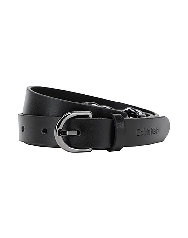 CALVIN KLEIN Thin belt LINKED HIGH WAIST 20MM BELT
 Black 100% Bovine leather