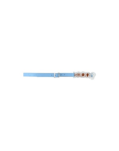 GCDS Regular belt Sky blue 100% Soft Leather, Polyester, Polyurethane