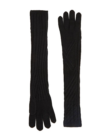 8 by YOOX Handschuhe CABLE KNIT LONG GLOVES Schwarz 100% Recycelte Wolle