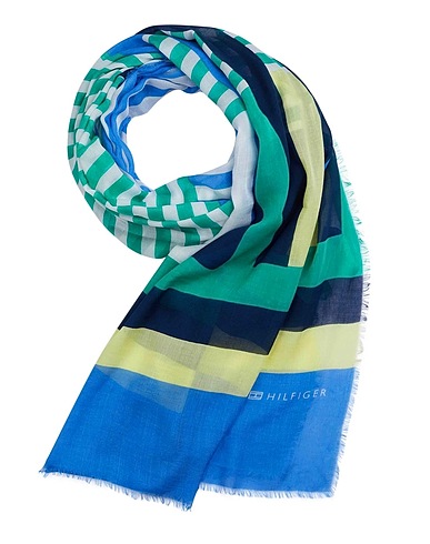 TOMMY HILFIGER Sciarpe e foulard SPRING STRIPE PRINT SCARF Bianco 100% Cotone
