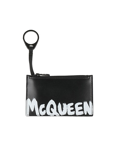 MCQUEEN Key ring Black Soft Leather, Metal
