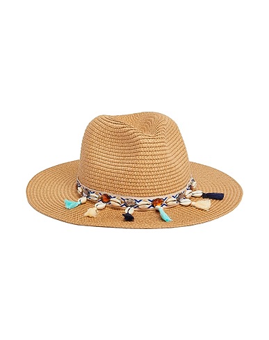 8 by YOOX Hat EMBELLISHED STRAW PANAMA Camel 90% Paper Yarn, 10% Shell