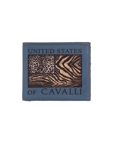 ROBERTO CAVALLI Wallet Slate blue 100% Polyester, Calfskin