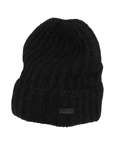 EMPORIO ARMANI Hat Black 42% Acrylic, 30% Polyamide, 14% Wool, 14% Mohair wool, Cow leather