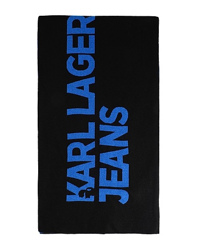 KARL LAGERFELD JEANS Scarves and foulards KNITTED LOGO SCARF Black 50% Nylon, 40% Viscose, 5% Cashmere, 5% Wool