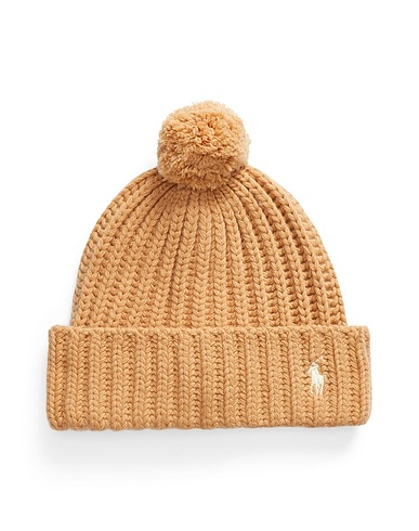 POLO RALPH LAUREN Hat RIB-KNIT POM-POM WOOL-BLEND BEANIE
 Sand 80% Wool, 20% Recycled nylon