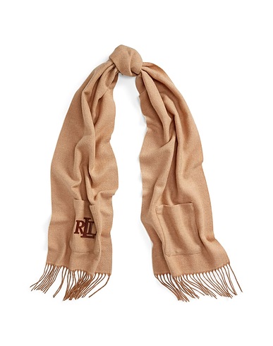LAUREN RALPH LAUREN Scarves and foulards  TWO-TONE LOGO JACQUARD WOOL-BLEND SCARF 
 Sand 67% Acrylic, 33% Wool