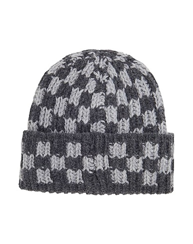 8 by YOOX Hat RECYCLED WOOL CHECKED BEANIE
 Grey 100% Recycled wool