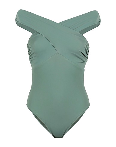 8 by YOOX One-piece swimsuits RECYCLED POLY OFF-SHOULDER SWIMSUIT Sage green 78% Recycled polyamide, 22% Elastane
