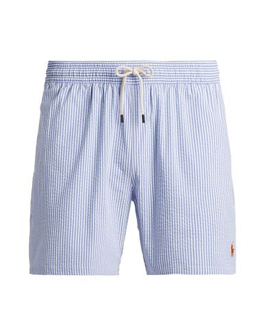 Shop Polo Ralph Lauren 5.5-inch Traveler Seersucker Swim Trunk Man Swim Trunks Light Blue Size L Cotton,